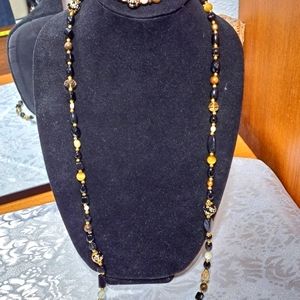 38" multi gemstone necklace and bracelet set. 14kgf, w 8" matching bracelet